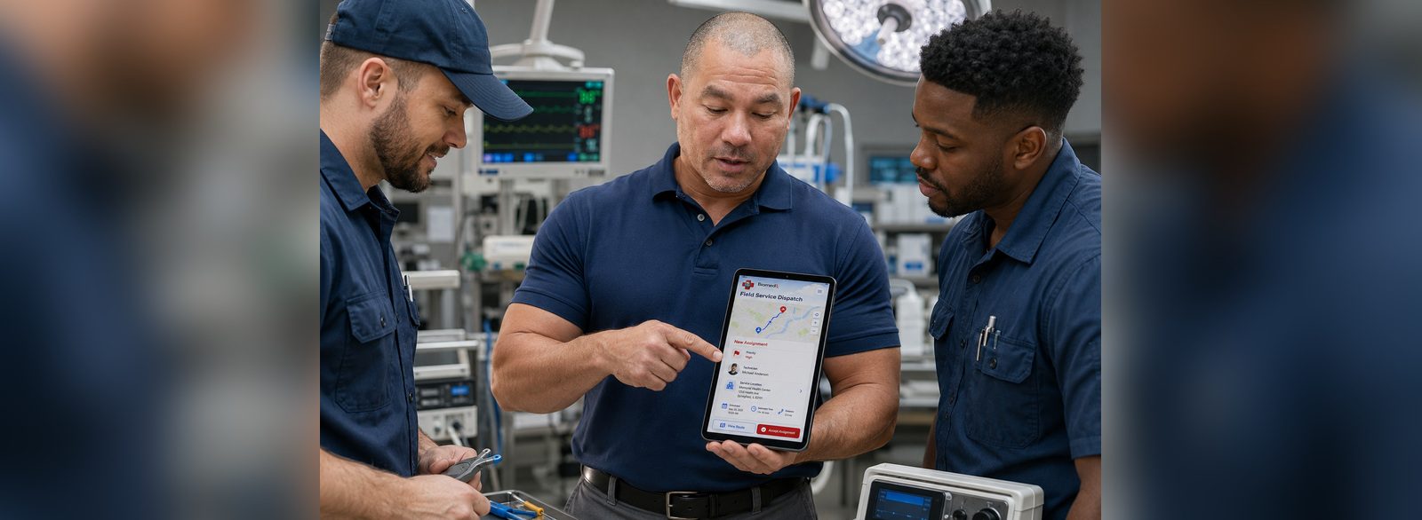 Field service dispatch accepted in the BiomedRx App inside a hospital operating room