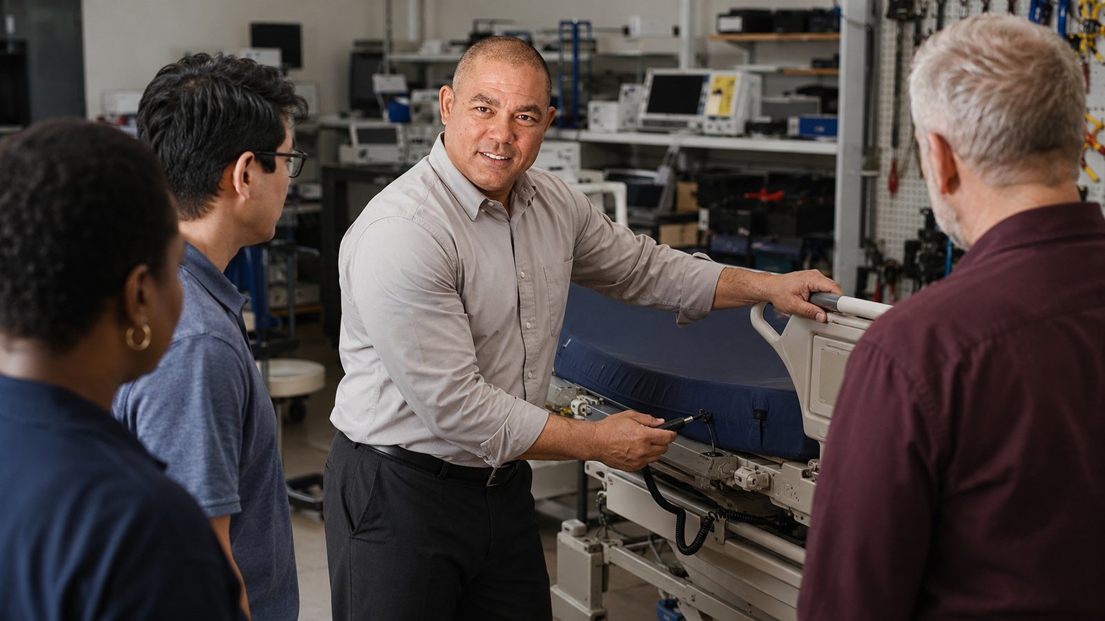Biomedical instructor teaches hospital bed repair — BiomedRx Institute