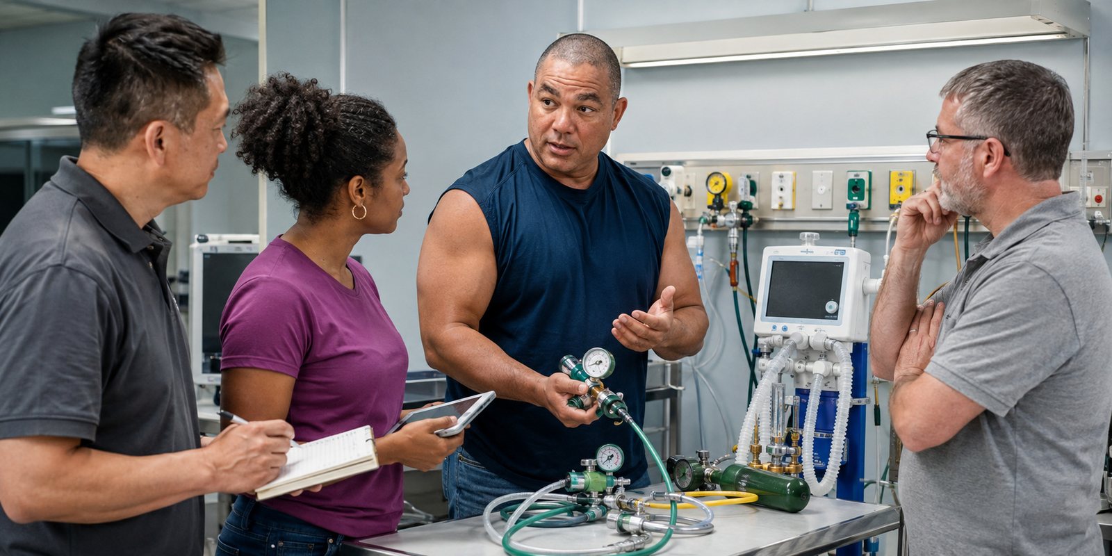 Devin teaches ventilator preventive maintenance — BiomedRx Institute