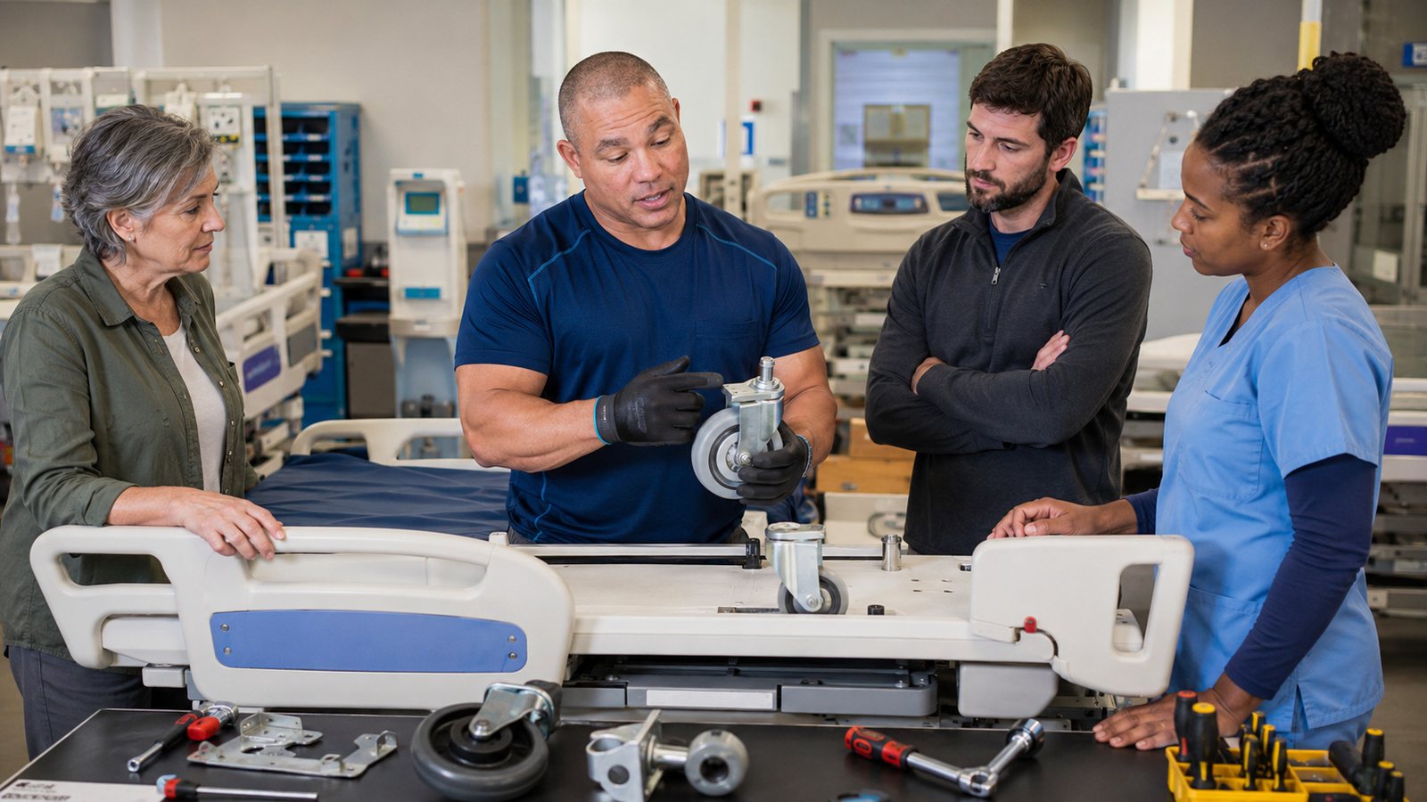 Devin teaches safe hospital bed repairs — BiomedRx Institute