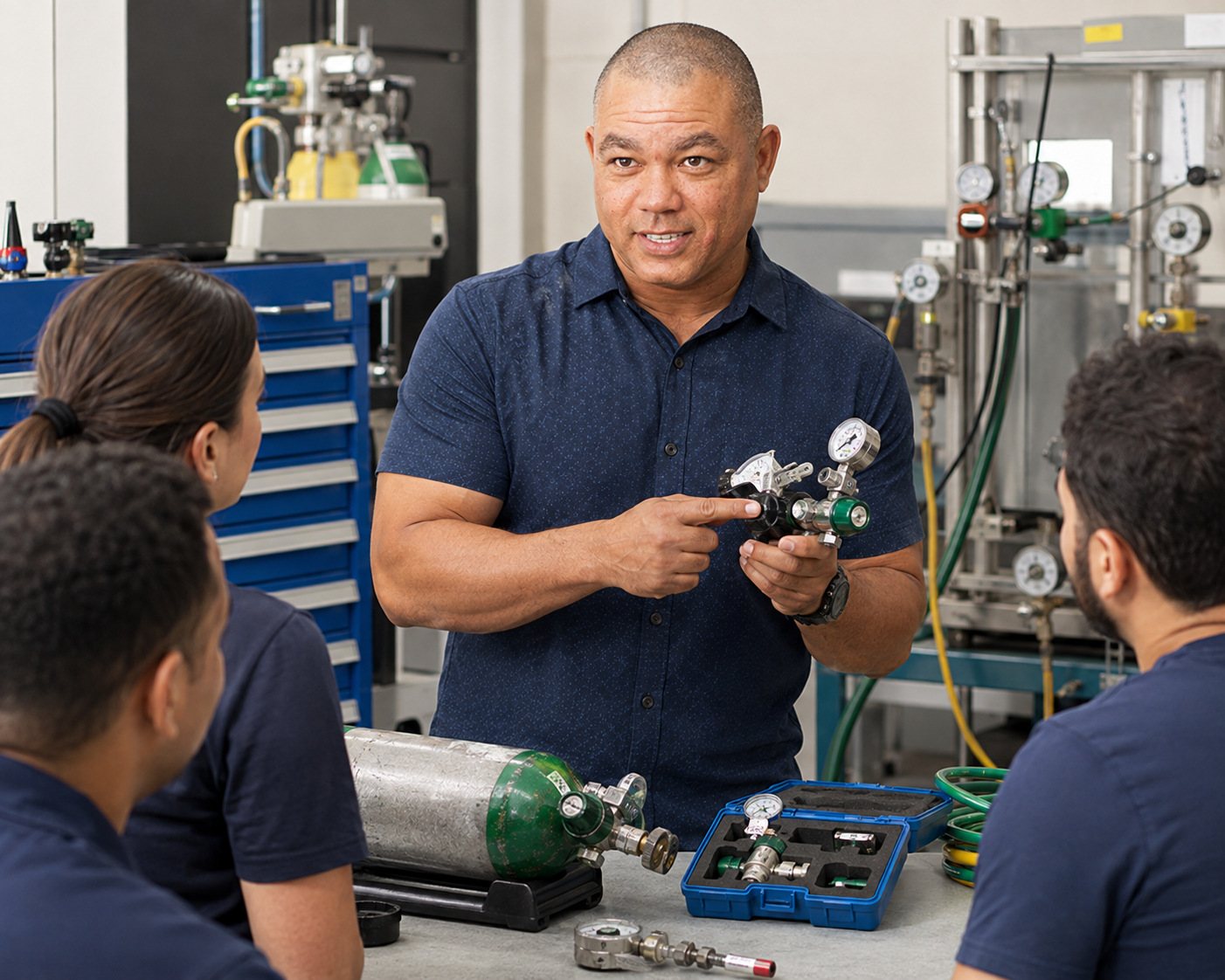 Hands on medical gas equipment inspection — BiomedRx Institute