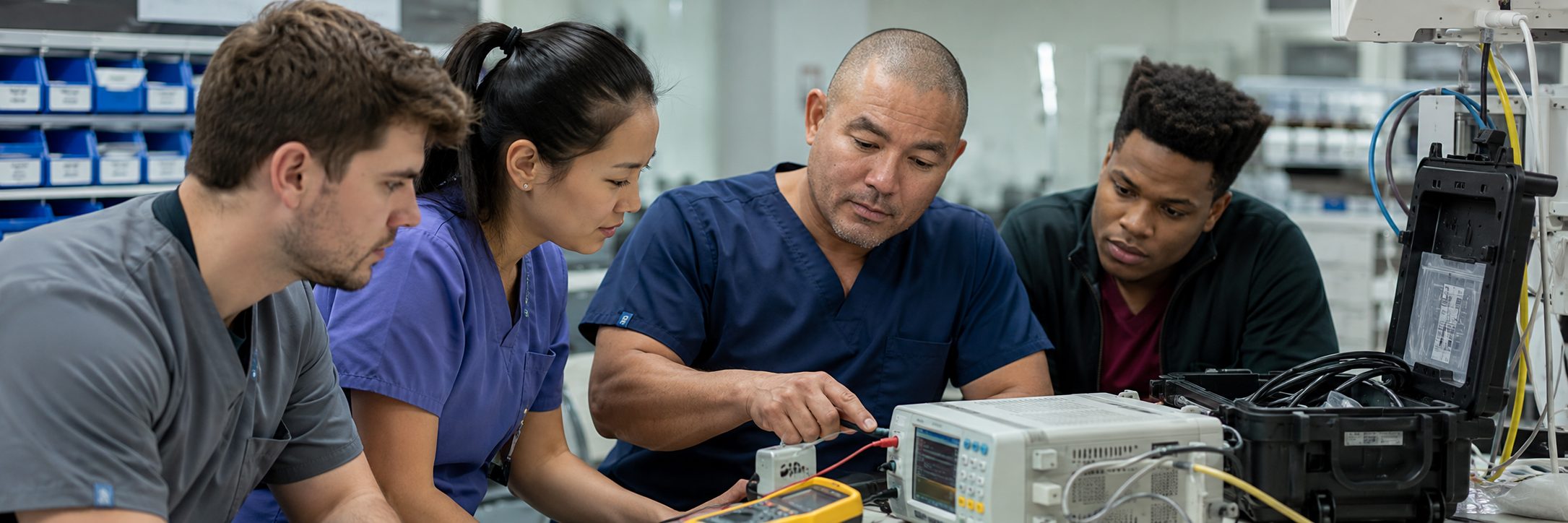 Medical imaging equipment service on a mammography system with test instrumentation