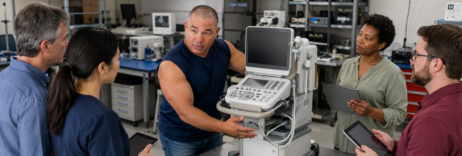 Devin performs post repair monitor validation — BiomedRx Institute